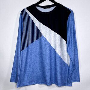 Noracora Women's Long Sleeve Pull Over Geometric Pattern Crewneck Shirt Size L